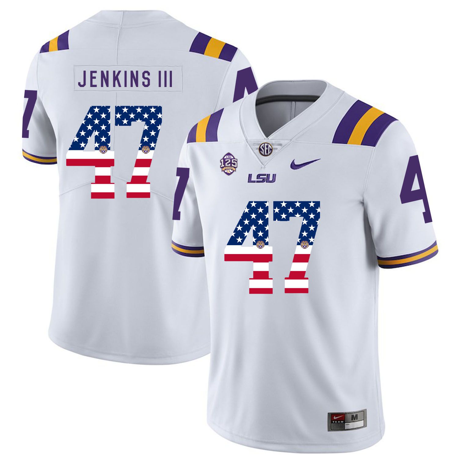 Men LSU Tigers 47 Jenkins iii White Flag Customized NCAA Jerseys